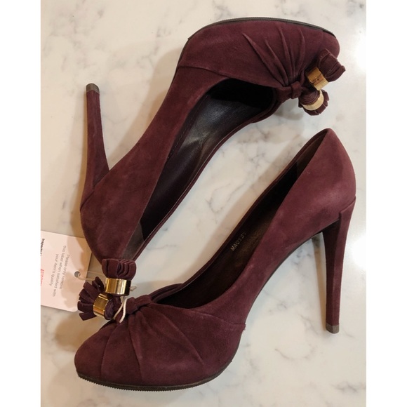 Louis Vuitton Burgundy Suede Leather Knot Confident Tassel Platform Pumps 37.5 - Picture 7 of 17